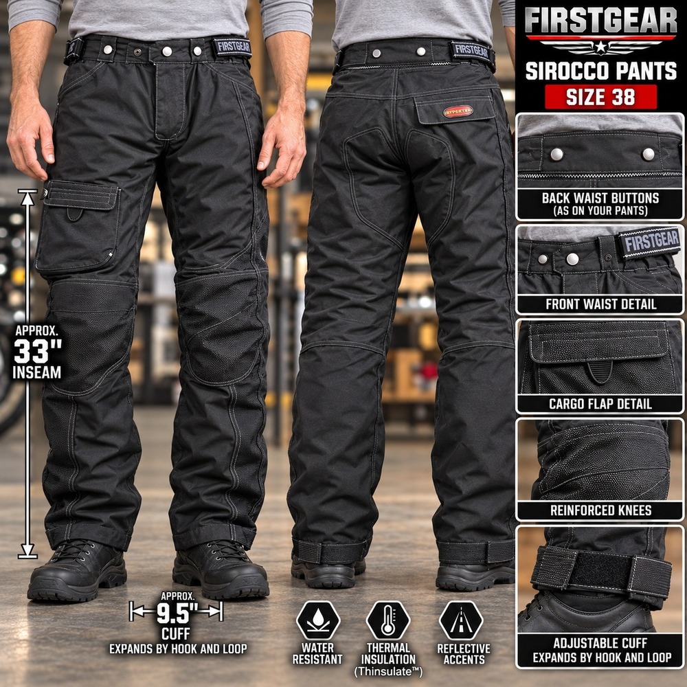 Firstgear Sirocco Mens Motorcycle Riding Pants Black Size 38 Water Resistant